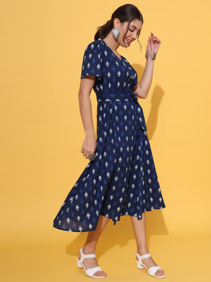 A-line Indigo Wrap Dress