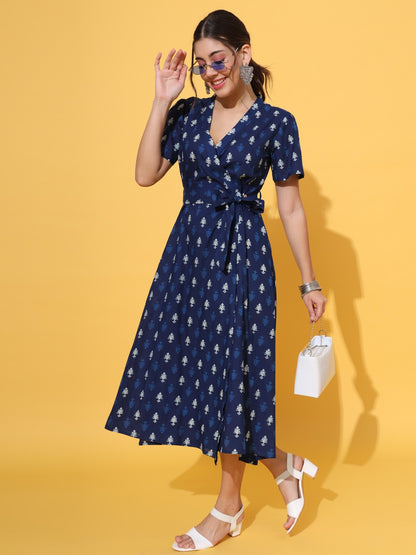 A-line Indigo Wrap Dress