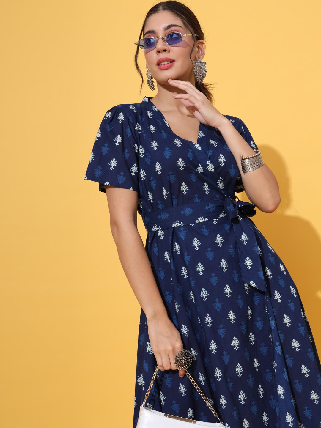 A-line Indigo Wrap Dress