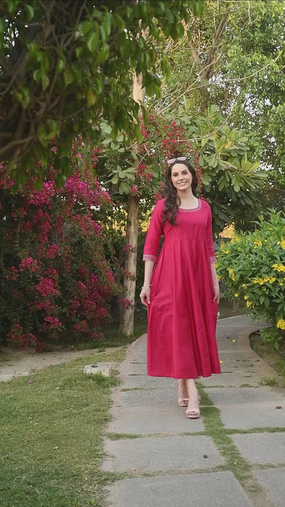 Magenta Print Gown Dress