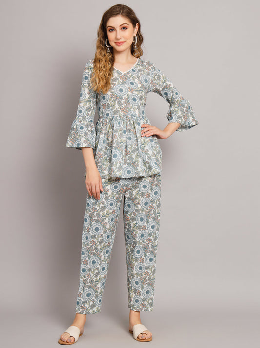 Cream Cotton Print Co-Ord Set