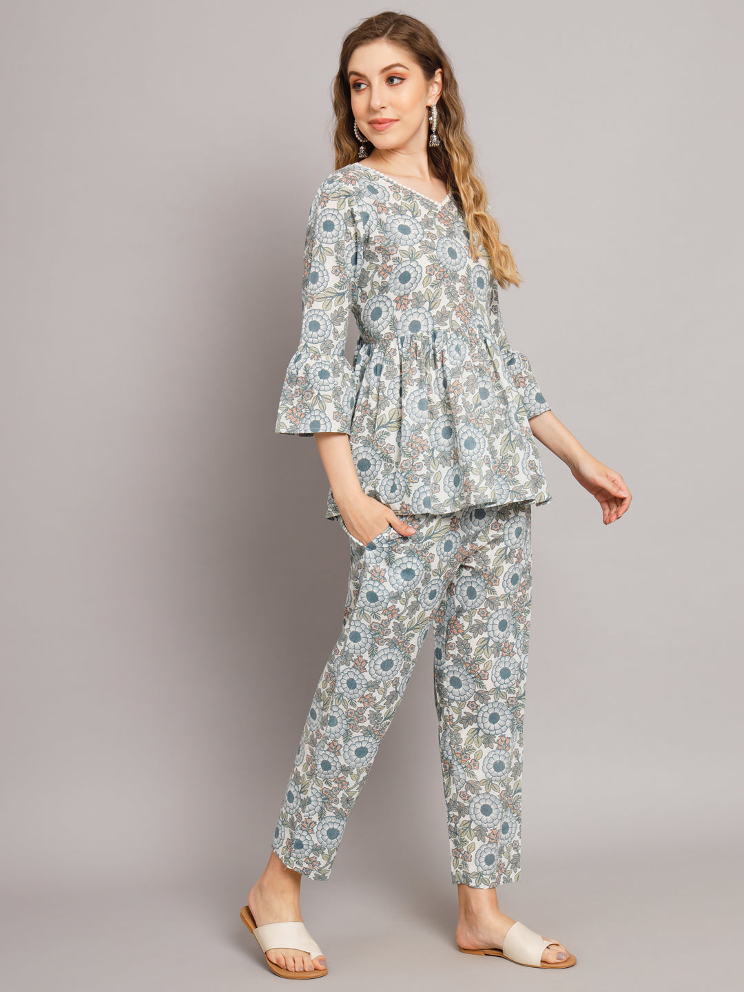 Cream Cotton Print Co-Ord Set