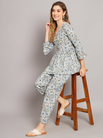 Cream Cotton Print Co-Ord Set