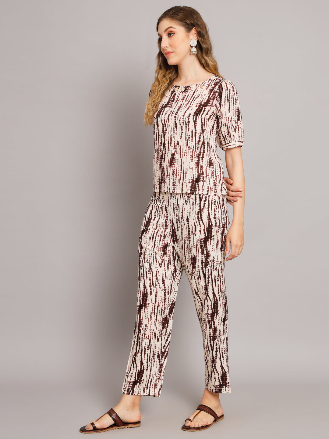 Beautiful Brown Tie & Die Print Cotton Co-Ord Set