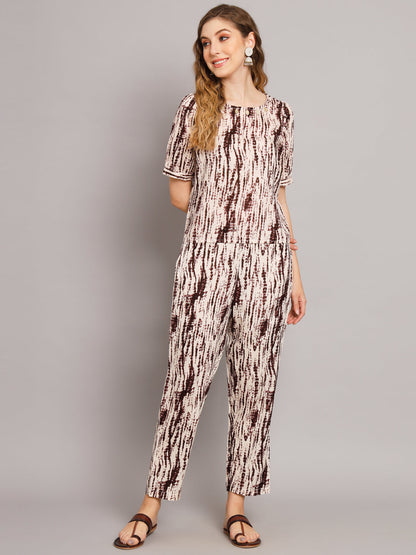 Beautiful Brown Tie & Die Print Cotton Co-Ord Set