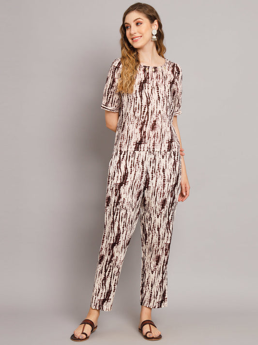 Beautiful Brown Tie & Die Print Cotton Co-Ord Set