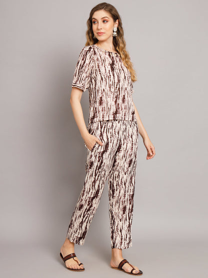 Beautiful Brown Tie & Die Print Cotton Co-Ord Set
