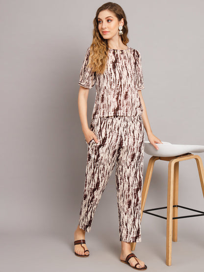 Beautiful Brown Tie & Die Print Cotton Co-Ord Set